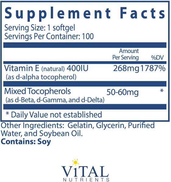 画像2: Vital Nutrients - Vitamin E 400 (with Mixed Tocopherols) 100 softgels    (2)