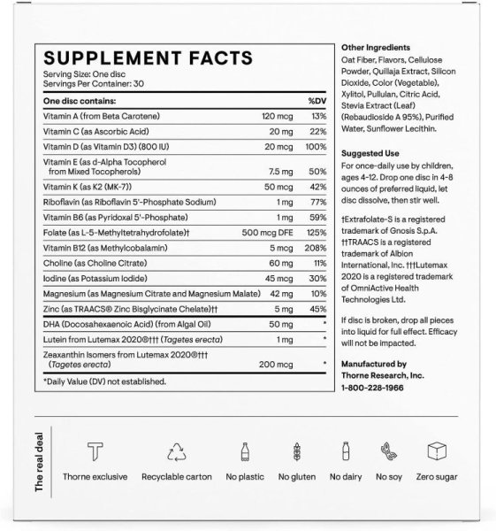 画像2: Thorne Kid’s Multi + Multivitamin Mineral   Strawberry Kiwi 30 Nutrient Discs (2)