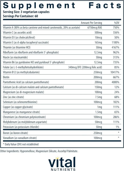 画像2: Vital nutrients Multi Nutrients without iron /iodine 180 capsules  鉄分　ヨウ素は含まれていません　 (2)