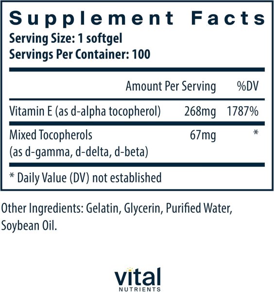 画像2: Vital Nutrients - Vitamin E 400 (with Mixed Tocopherols) 100 softgels    (2)
